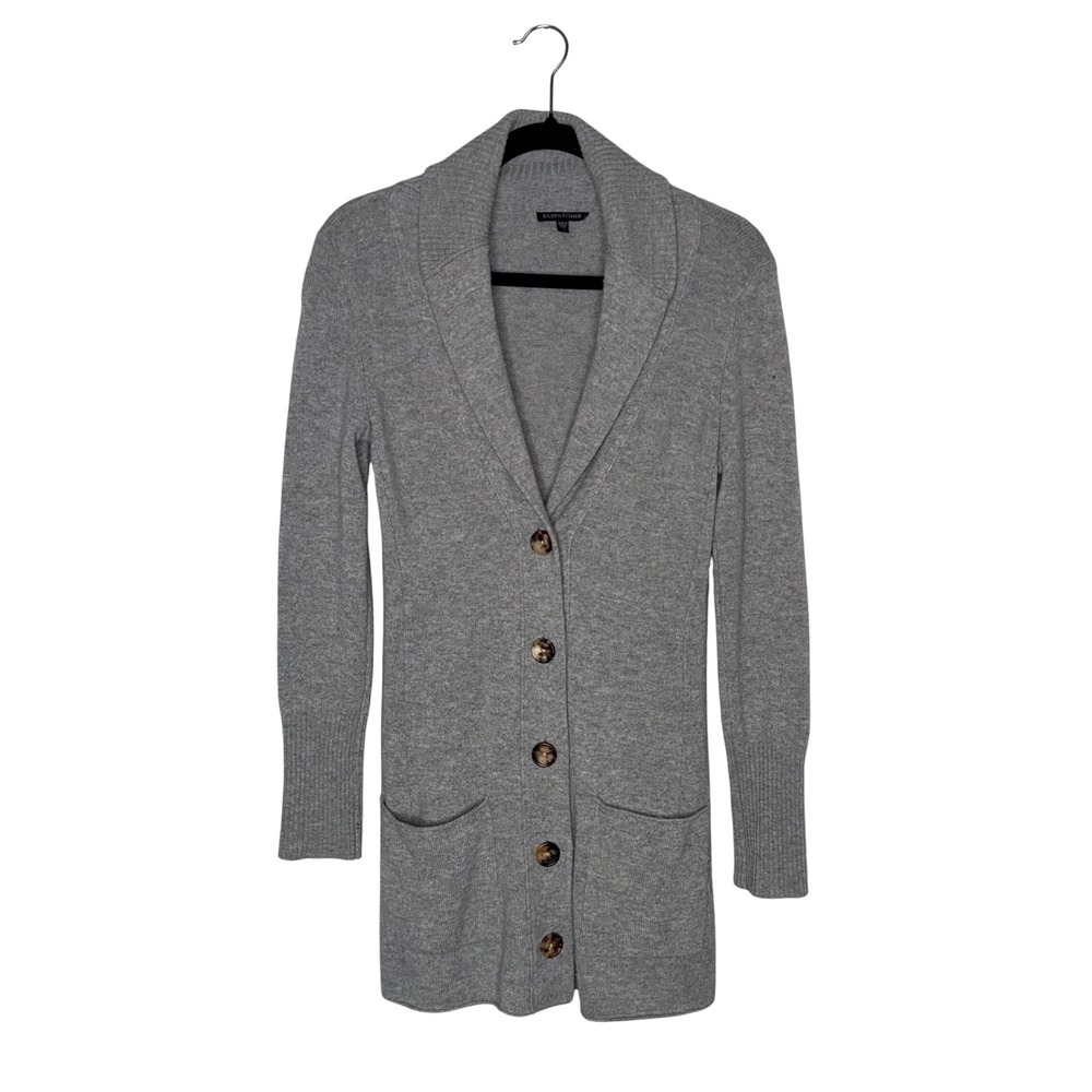 Eileen Fisher Cardigan Women XS Grey Good Merino Wool Cashmere Shawl Collar